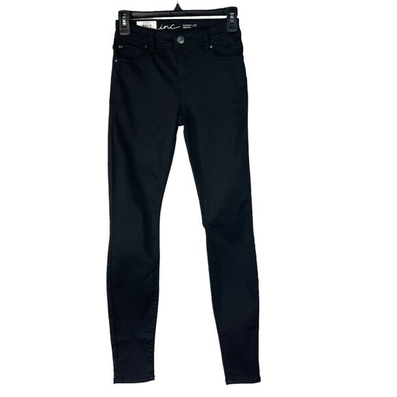 INC International Concepts SZ 0 Skinny Leg Stretch Pockets Mid-Rise Black New - Picture 1 of 9